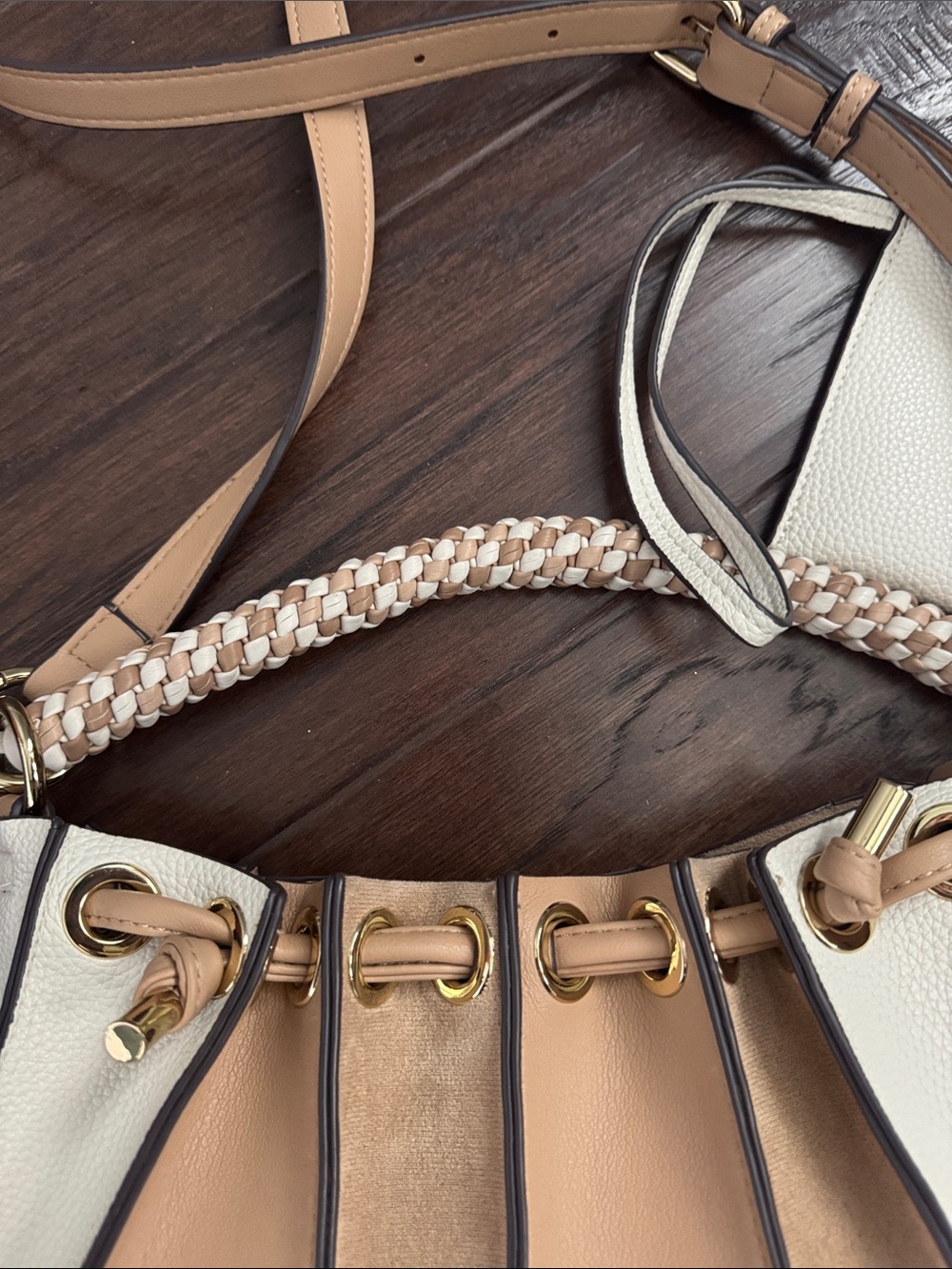 Dolce Vita Cream and Tan Braided-Handle Crossbody Bag - Picture 3 of 8